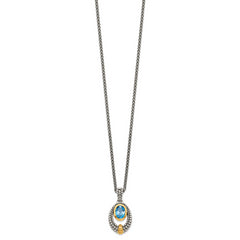 Shey Couture Sterling Silver Gold-tone Flash Gold-plated Antiqued Oval London Blue Topaz 18 inch Necklace