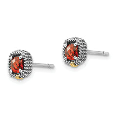 Sophia Jewelers Garnet Cushion Stud Earrings in Sterling Silver with 14K Gold Accent