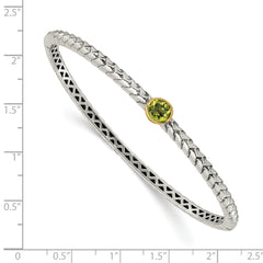 Sophia Jewelers Sterling Silver 14K Gold Peridot Bangle with Hinged Design