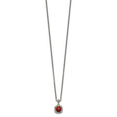 Shey Couture Sterling Silver with 14K Accent 18 Inch Antiqued Checkerboard Bezel Garnet Necklace