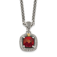 Shey Couture Sterling Silver with 14K Accent 18 Inch Antiqued Checkerboard Bezel Garnet Necklace
