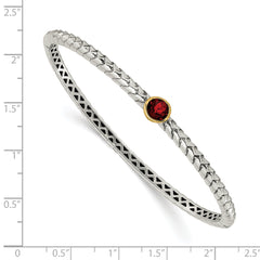 Shey Couture Sterling Silver 14K Gold Garnet Bangle Bracelet Vintage Elegance