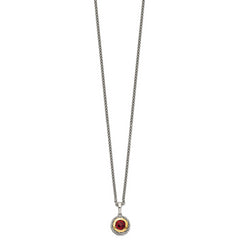 Shey Couture Sterling Silver with 14K Accent 18 Inch Antiqued Checkerboard Round Bezel Garnet Necklace