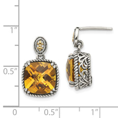 Sterling Silver 14K Accented Citrine Dangle Earrings Antique Elegance