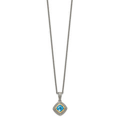 Shey Couture Sterling Silver with 14K Accent 18 Inch Antiqued Cushion Bezel Sky Blue Topaz Necklace