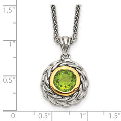Shey Couture Sterling Silver with 14K Accent 18 Inch Antiqued Round Bezel Peridot Necklace