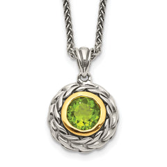 Shey Couture Sterling Silver with 14K Accent 18 Inch Antiqued Round Bezel Peridot Necklace