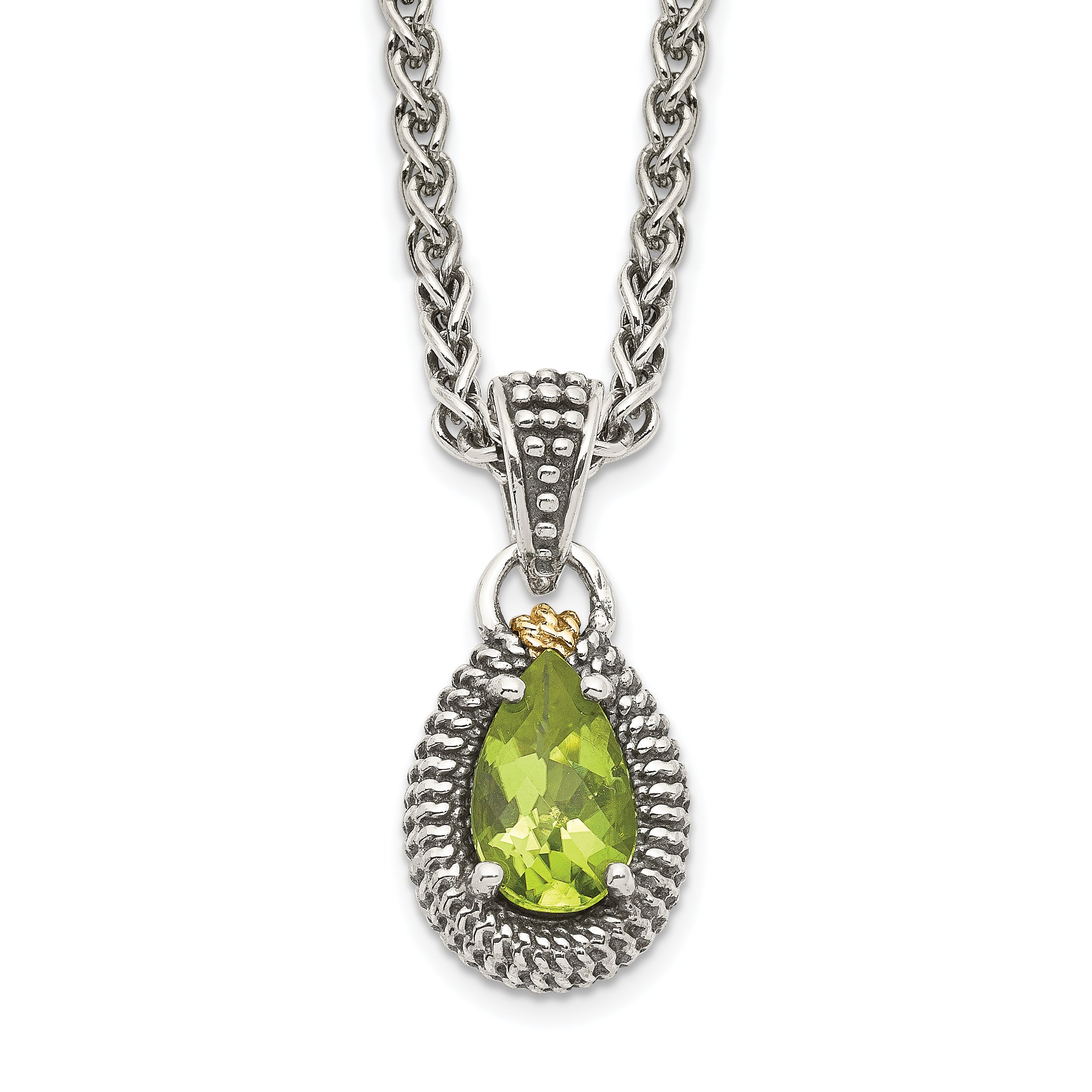 Shey Couture Sterling Silver with 14K Accent 18 Inch Antiqued Pear Shaped Peridot Necklace