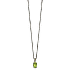 Shey Couture Sterling Silver with 14K Accent 18 Inch Antiqued Oval Peridot and Diamond Necklace