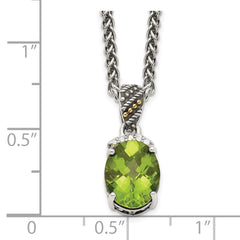 Shey Couture Sterling Silver with 14K Accent 18 Inch Antiqued Oval Peridot and Diamond Necklace
