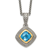 Shey Couture Sterling Silver with 14K Accent 18 Inch Antiqued Cushion Bezel Sky Blue Topaz Necklace