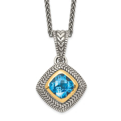 Shey Couture Sterling Silver with 14K Accent 18 Inch Antiqued Cushion Bezel Sky Blue Topaz Necklace