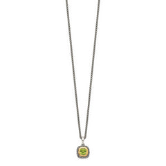 Shey Couture Sterling Silver with 14K Accent 18 Inch Antiqued Cushion Bezel Peridot Necklace