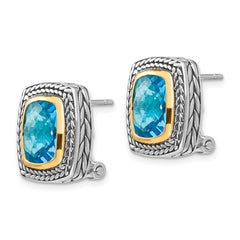 Swiss Blue Topaz Sterling Silver Earrings with 14K Gold Accents, Antique Style