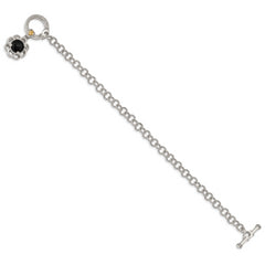 Shey Couture Sterling Silver Rhodium-plated with 14K Accent 7.5 Inch Checkerboard-cut Black Onyx and Diamond Toggle Bracelet