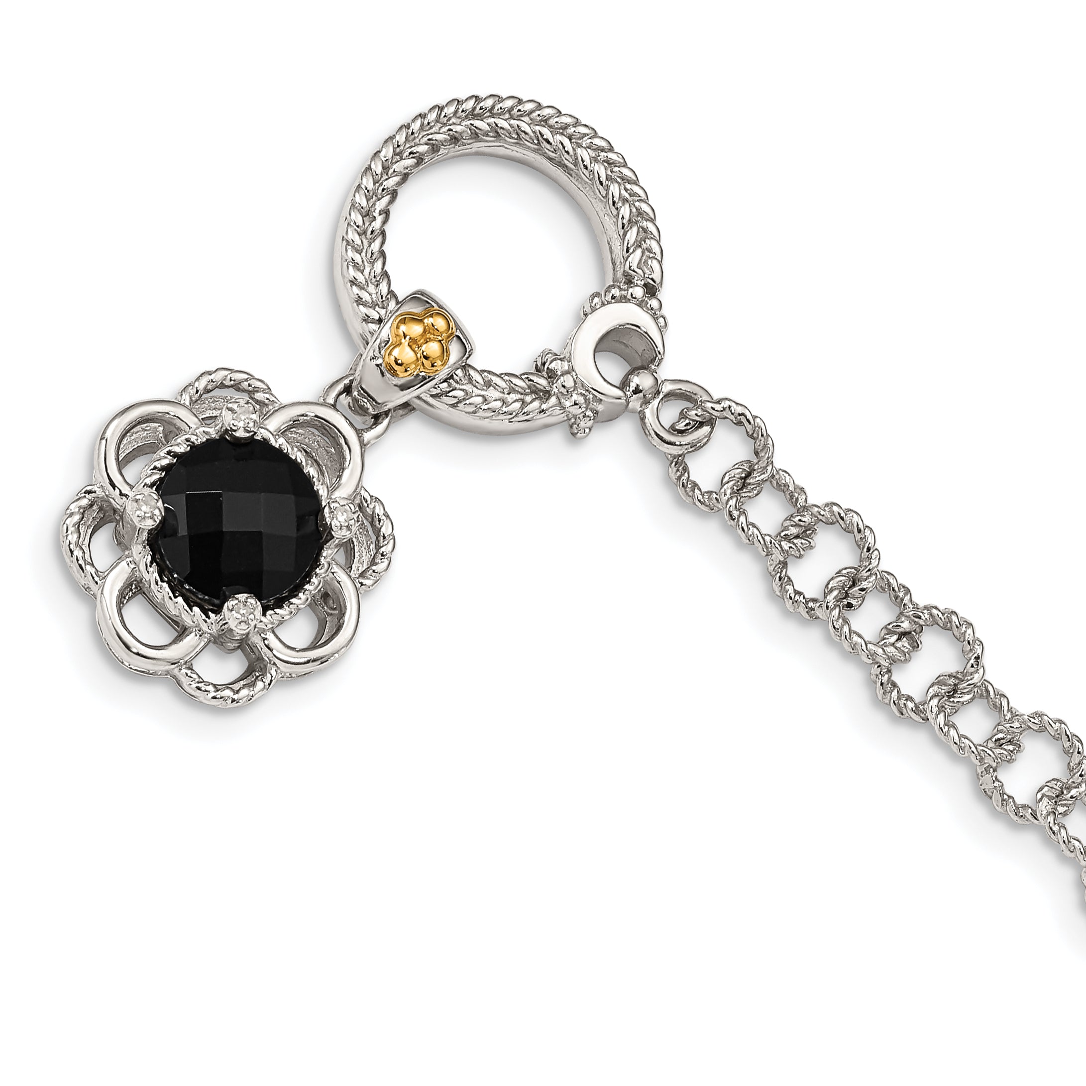Shey Couture Sterling Silver Rhodium-plated with 14K Accent 7.5 Inch Checkerboard-cut Black Onyx and Diamond Toggle Bracelet