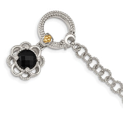 Shey Couture Sterling Silver Rhodium-plated with 14K Accent 7.5 Inch Checkerboard-cut Black Onyx and Diamond Toggle Bracelet