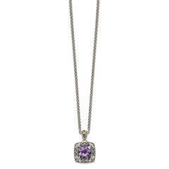 Shey Couture Sterling Silver with 14K Accent 18 Inch Antiqued Cushion Amethyst Necklace