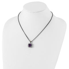 Shey Couture Sterling Silver with 14K Accent 18 Inch Antiqued Cushion Amethyst Necklace
