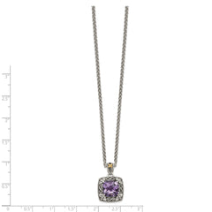 Shey Couture Sterling Silver with 14K Accent 18 Inch Antiqued Cushion Amethyst Necklace