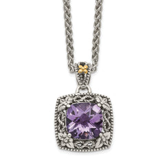 Shey Couture Sterling Silver with 14K Accent 18 Inch Antiqued Cushion Amethyst Necklace