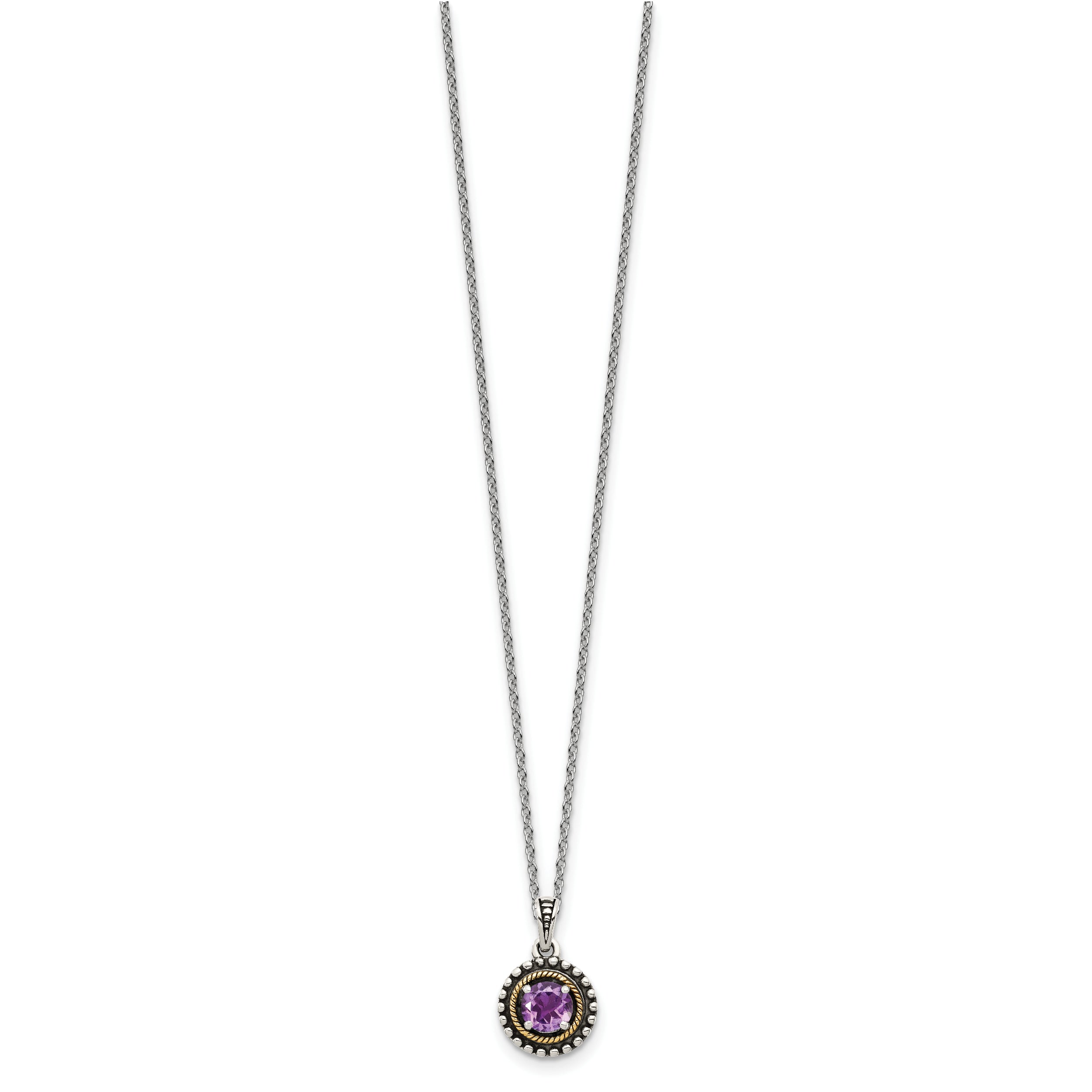 Shey Couture Sterling Silver with 14K Accent 18 Inch Antiqued Round Amethyst Necklace