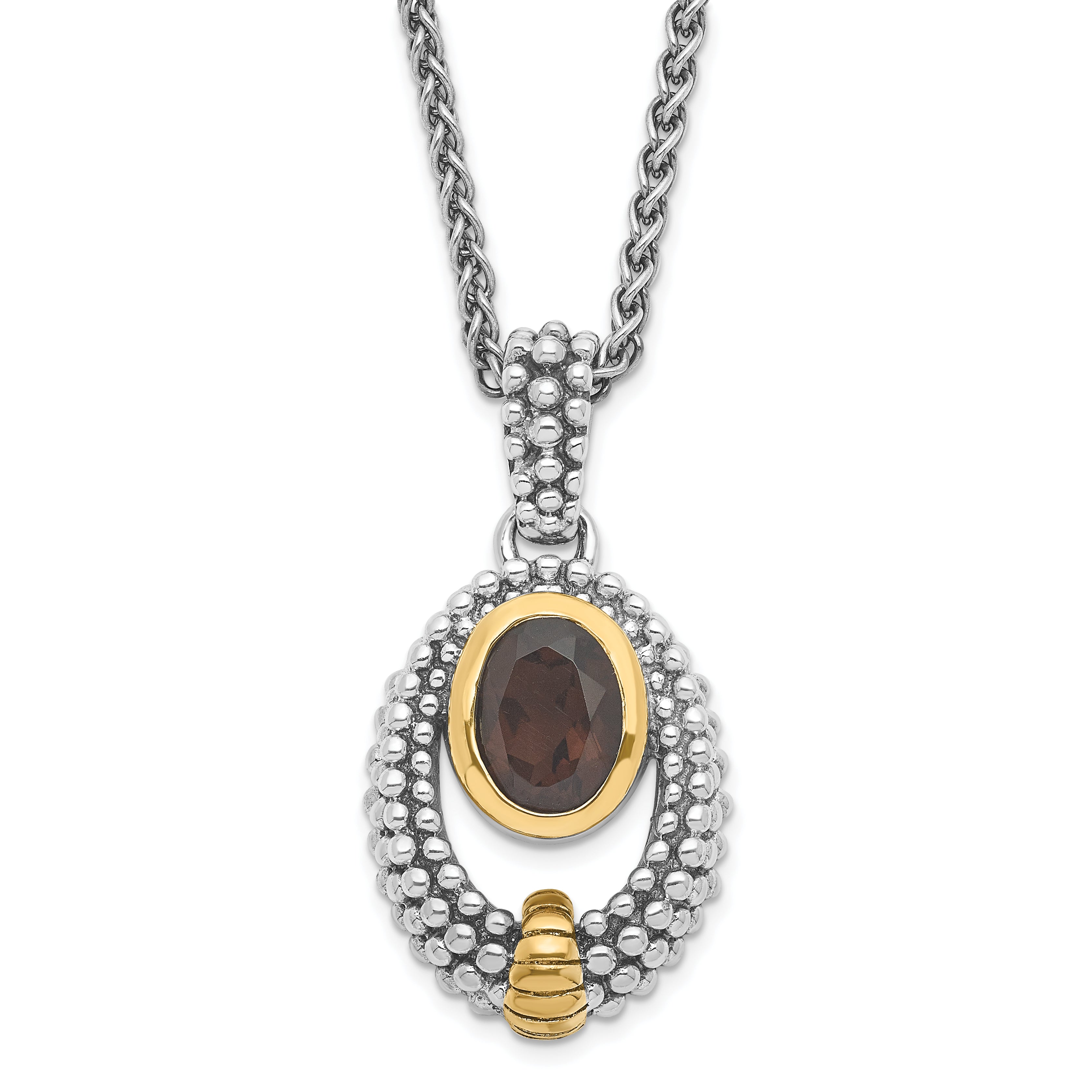 Sterling Silver & Flash Gold-plated Smoky Quartz Oval Necklace