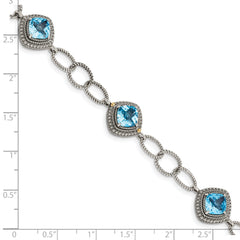 Shey Couture Sterling Silver with 14K Accent 7.5 Inch Antiqued Cushion Light Swiss Blue Topaz Bracelet