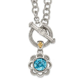 Shey Couture Sterling Silver Rhodium-plated with 14K Accent 18 Inch Round Light Swiss Blue Topaz and Diamond Toggle Necklace