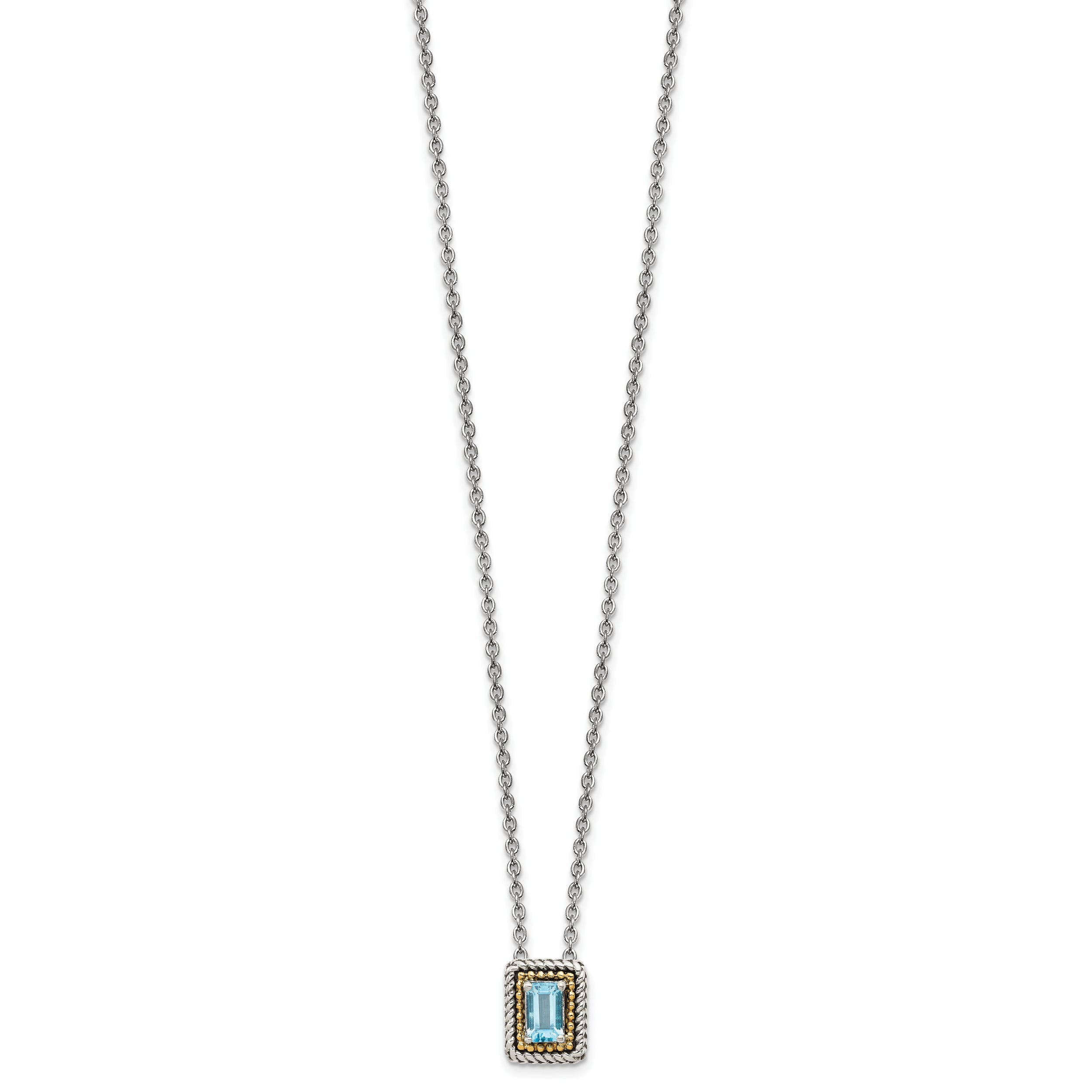 Shey Couture Sterling Silver with 14K Accent 18 Inch Emerald-cut Antiqued Light Swiss Blue Topaz Necklace