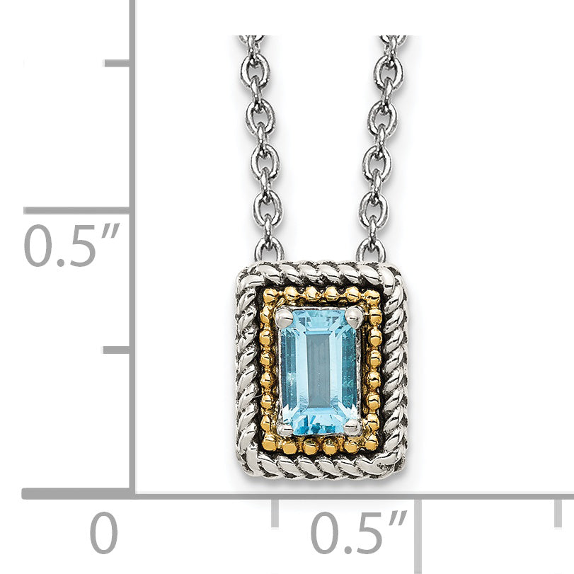 Shey Couture Sterling Silver with 14K Accent 18 Inch Emerald-cut Antiqued Light Swiss Blue Topaz Necklace