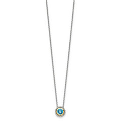 Shey Couture Sterling Silver with 14K Accent 18 Inch Antiqued Round Light Swiss Blue Topaz Necklace