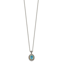Shey Couture Sterling Silver with 14K Accent 18 Inch Antiqued Light Swiss Blue Topaz Oval Necklace