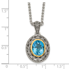 Shey Couture Sterling Silver with 14K Accent 18 Inch Antiqued Light Swiss Blue Topaz Oval Necklace