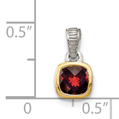 Shey Couture Sterling Silver Rhodium-plated with 14k Accent Polished Cushion-cut Garnet Pendant