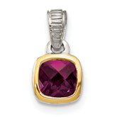 Shey Couture Sterling Silver Rhodium-plated with 14k Accent Polished Cushion-cut Rhodolite Garnet Pendant