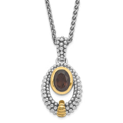 Sterling Silver & Flash Gold-plated Smoky Quartz Oval Necklace
