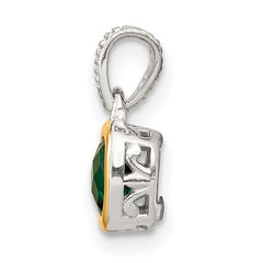 Shey Couture Sterling Silver Rhodium-plated with 14k Accent Polished Cushion-cut Created Emerald Pendant