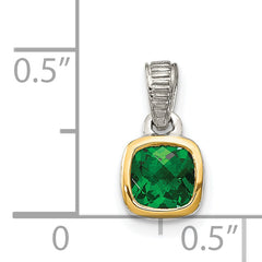 Shey Couture Sterling Silver Rhodium-plated with 14k Accent Polished Cushion-cut Created Emerald Pendant