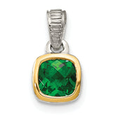 Shey Couture Sterling Silver Rhodium-plated with 14k Accent Polished Cushion-cut Created Emerald Pendant