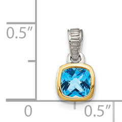 Shey Couture Sterling Silver Rhod-plated with 14k Accent Polished Cushion-cut Light Swiss Blue Topaz Pendant