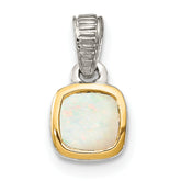 Shey Couture Sterling Silver Rhodium-plated with 14k Accent Polished Cushion-cut Milky Opal Pendant