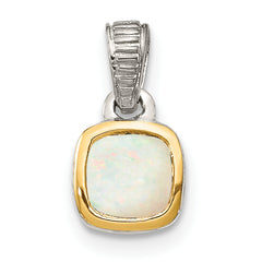Shey Couture Sterling Silver Rhodium-plated with 14k Accent Polished Cushion-cut Milky Opal Pendant