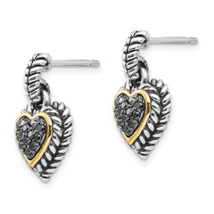 Shey Couture 14K Gold Accent Sterling Silver Black Diamond Heart Earrings