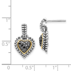 Shey Couture 14K Gold Accent Sterling Silver Black Diamond Heart Earrings