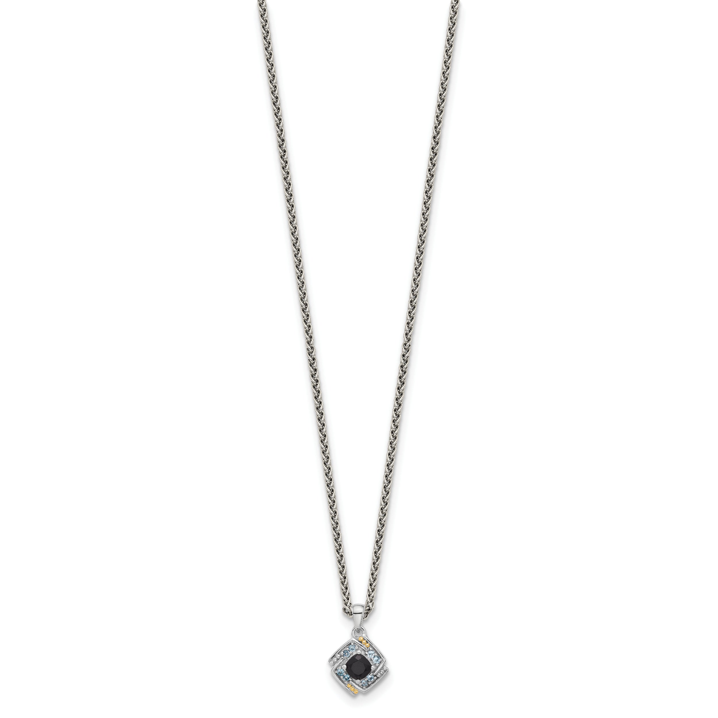 Shey Couture Sterling Silver Rhodium-plated with 14k Accent .49 Onyx and .16 Swiss Blue Topaz 18 inch Necklace