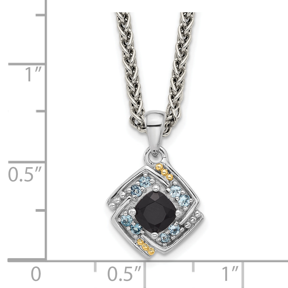 Shey Couture Sterling Silver Rhodium-plated with 14k Accent .49 Onyx and .16 Swiss Blue Topaz 18 inch Necklace