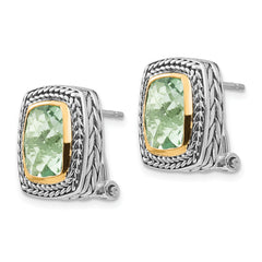 Sophia Couture Sterling Silver 14K Gold Accent Green Quartz Earrings