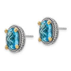Sophia Jewelers Sterling Silver 14K Gold Swiss Blue Topaz Antique Earrings