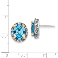Sophia Jewelers Sterling Silver 14K Gold Swiss Blue Topaz Antique Earrings